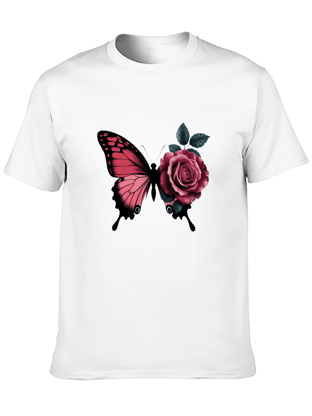 Butterfly & Rose Graphic Print Black T-Shirt