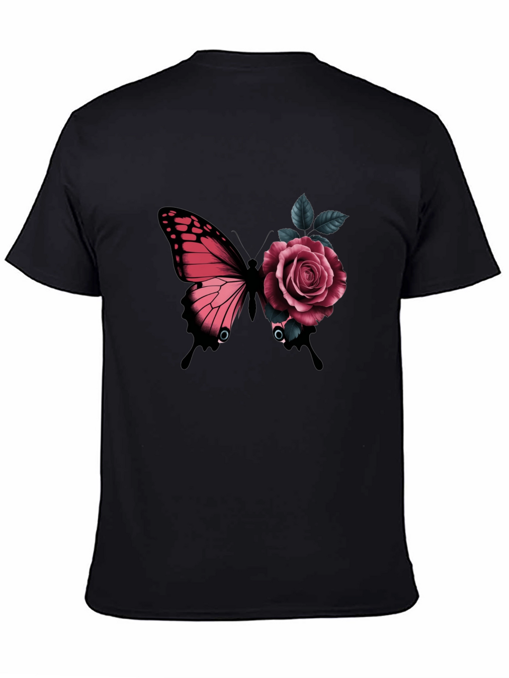 Butterfly & Rose Graphic Print Black T-Shirt