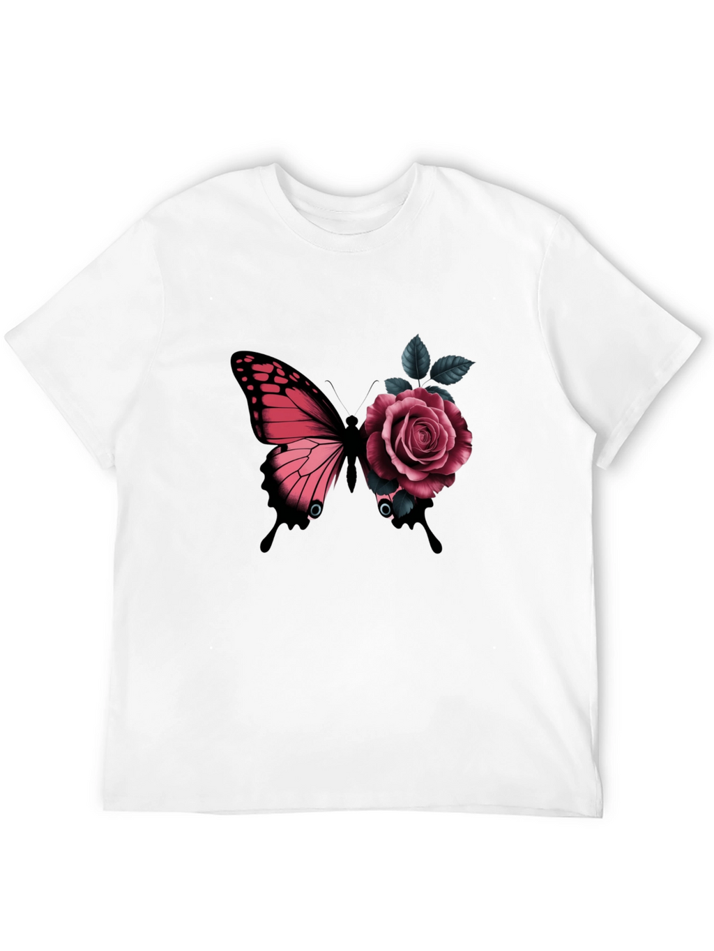 Butterfly & Rose Graphic Print Black T-Shirt