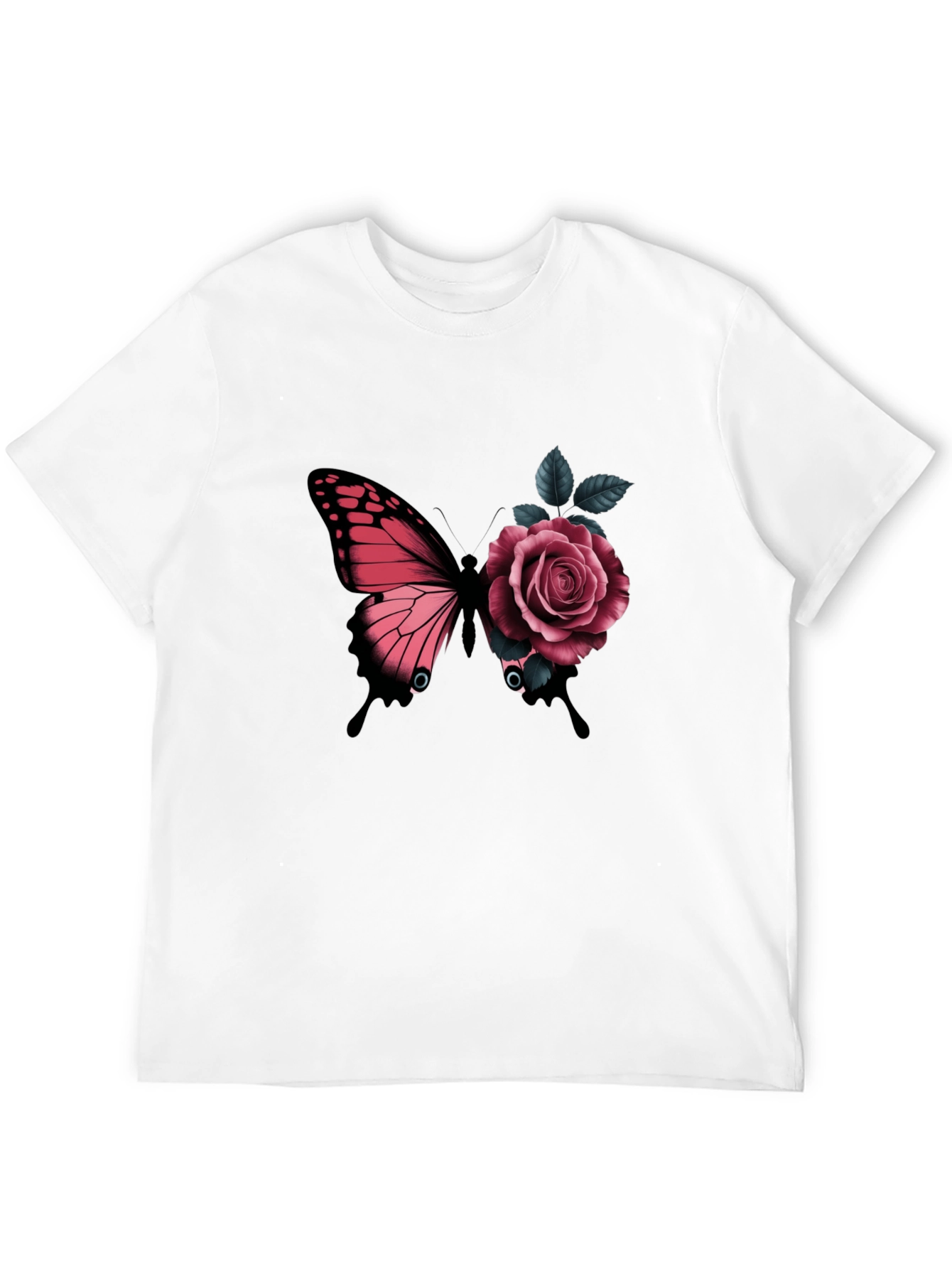 Butterfly & Rose Graphic Print Black T-Shirt