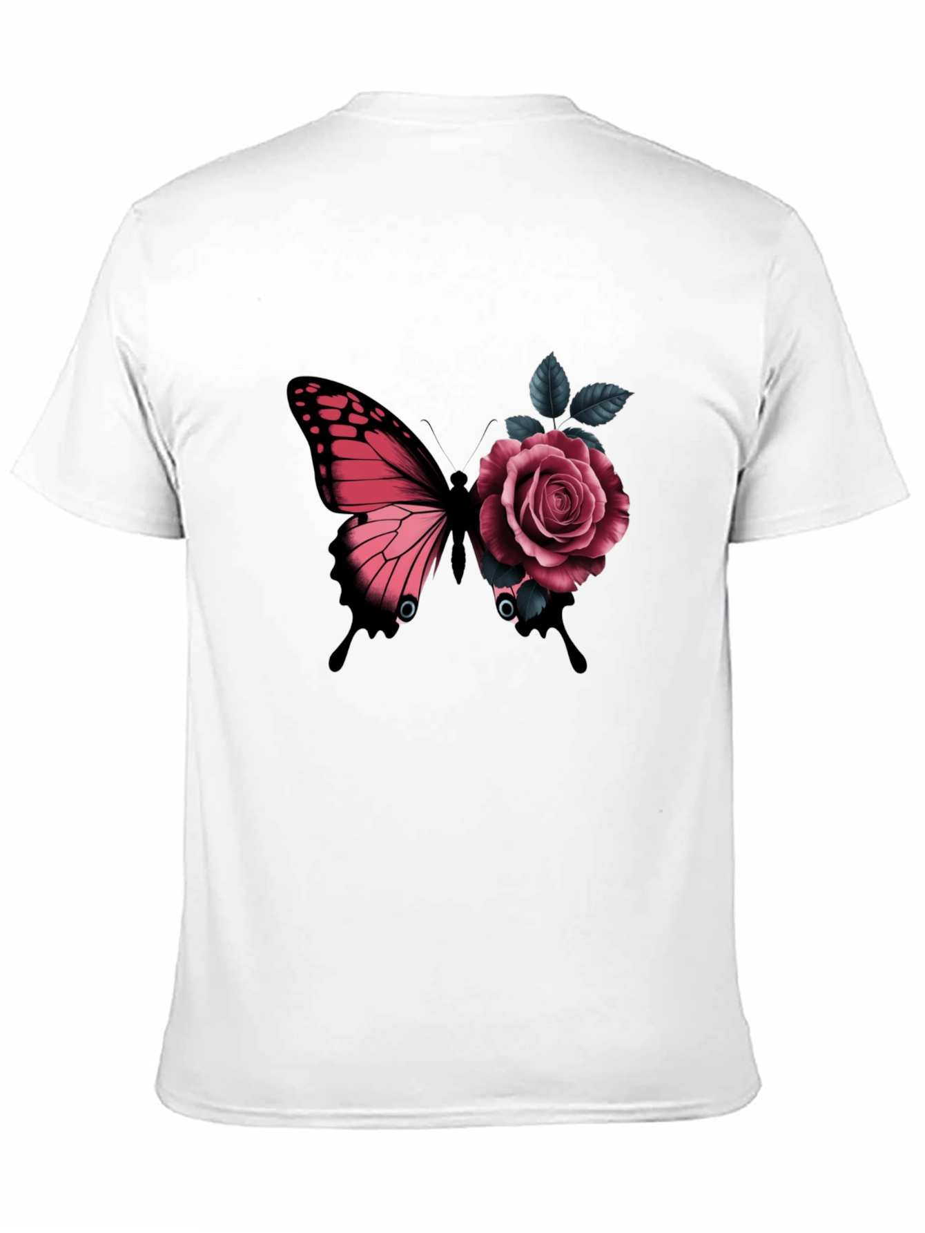 Butterfly & Rose Graphic Print Black T-Shirt