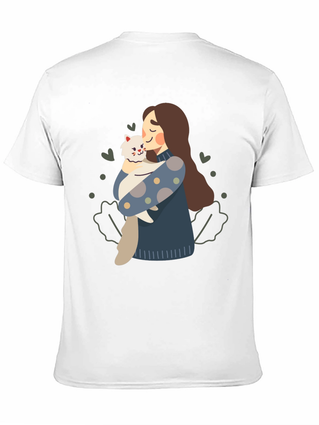 Cute Woman and Cat Graphic Tee - Black