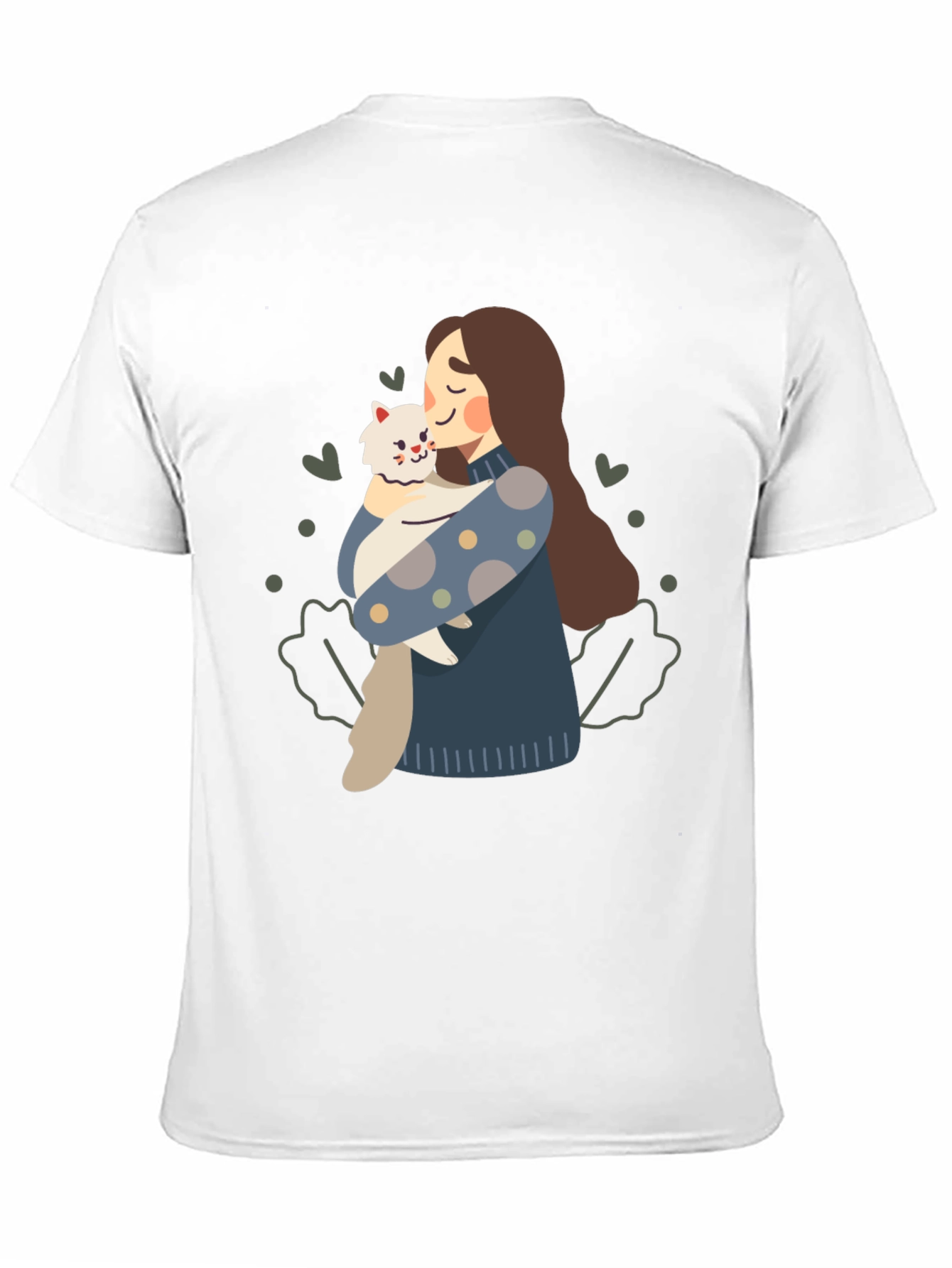 Cute Woman and Cat Graphic Tee - Black