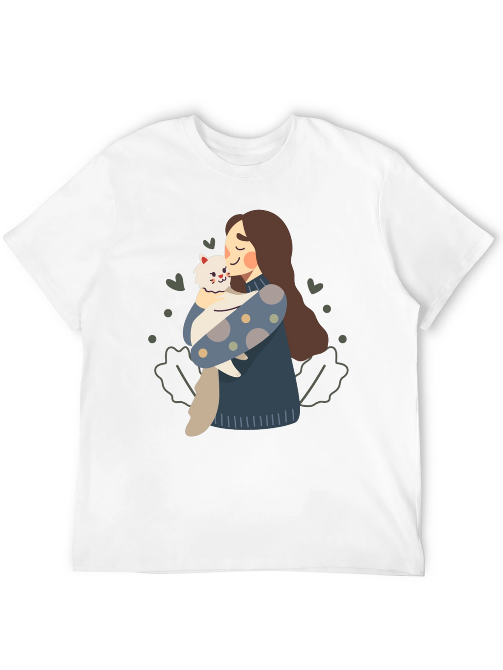 Cute Woman and Cat Graphic Tee - Black