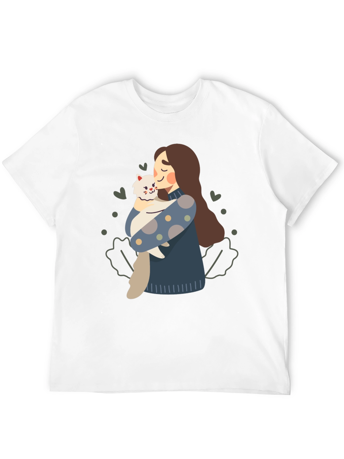Cute Woman and Cat Graphic Tee - Black