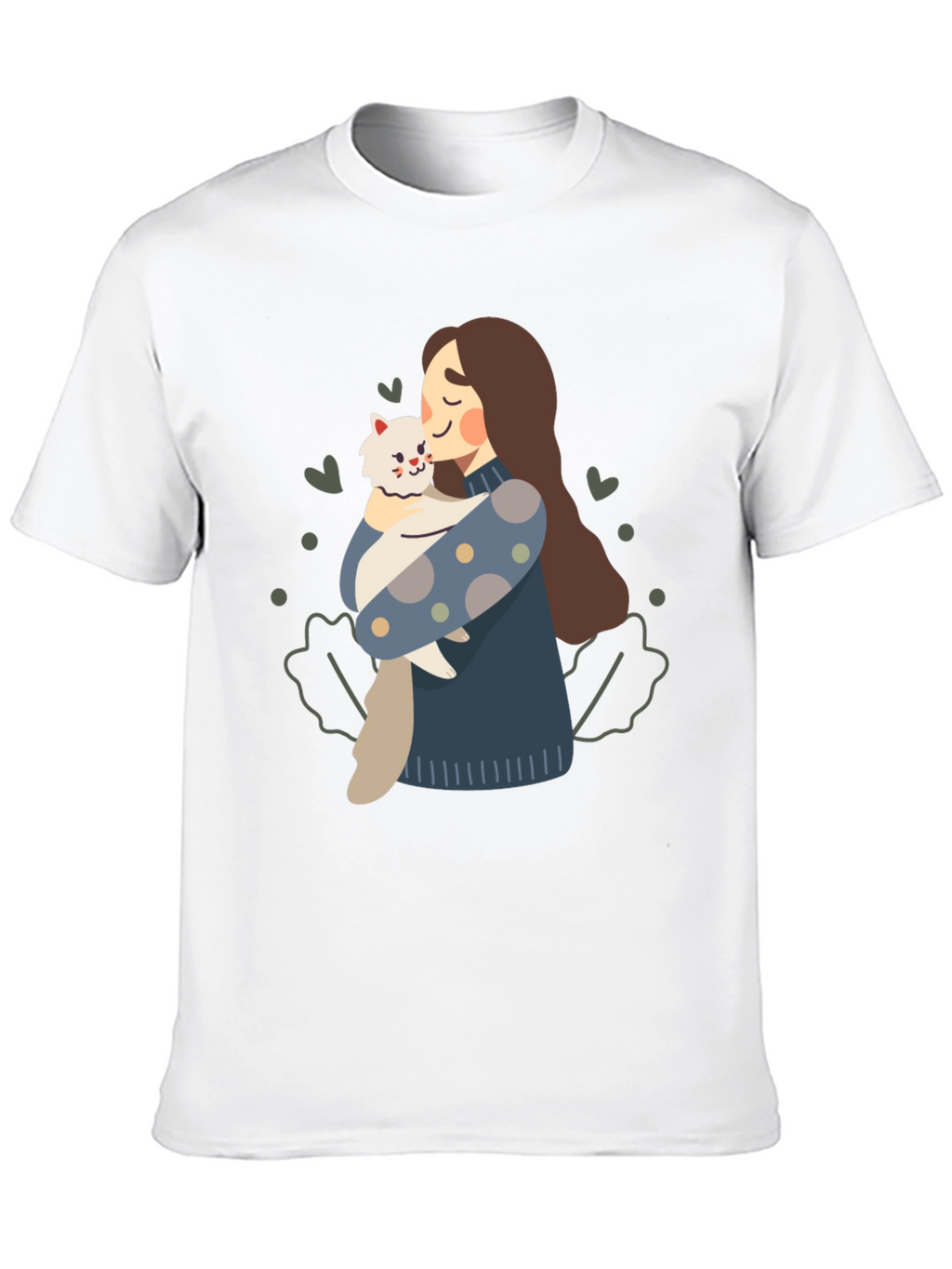 Cute Woman and Cat Graphic Tee - Black