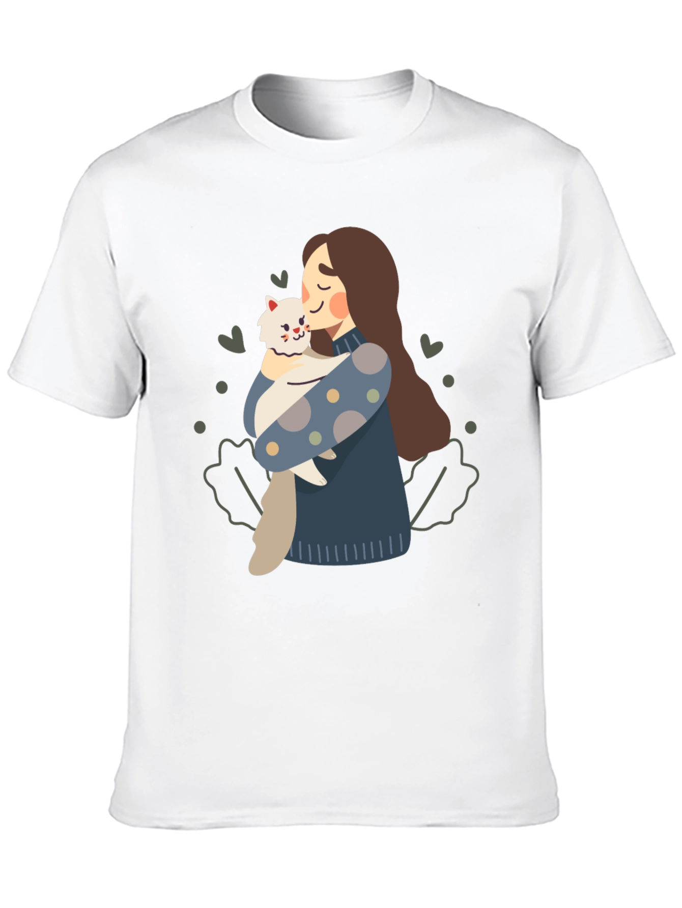 Cute Woman and Cat Graphic Tee - Black