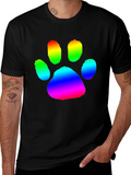Rainbow Paw Print Graphic Tee - Casual Comfort