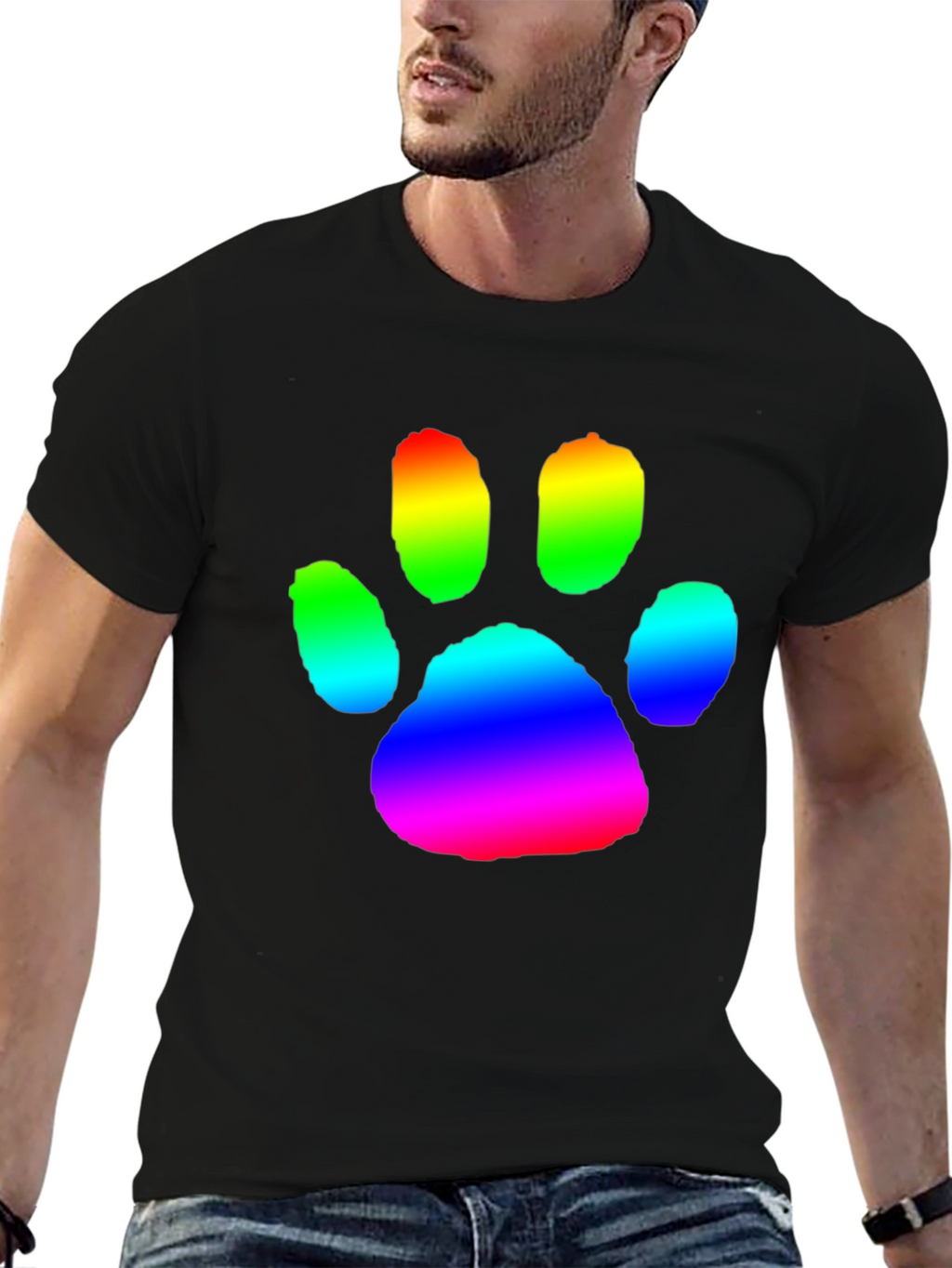 Rainbow Paw Print Graphic Tee - Casual Comfort