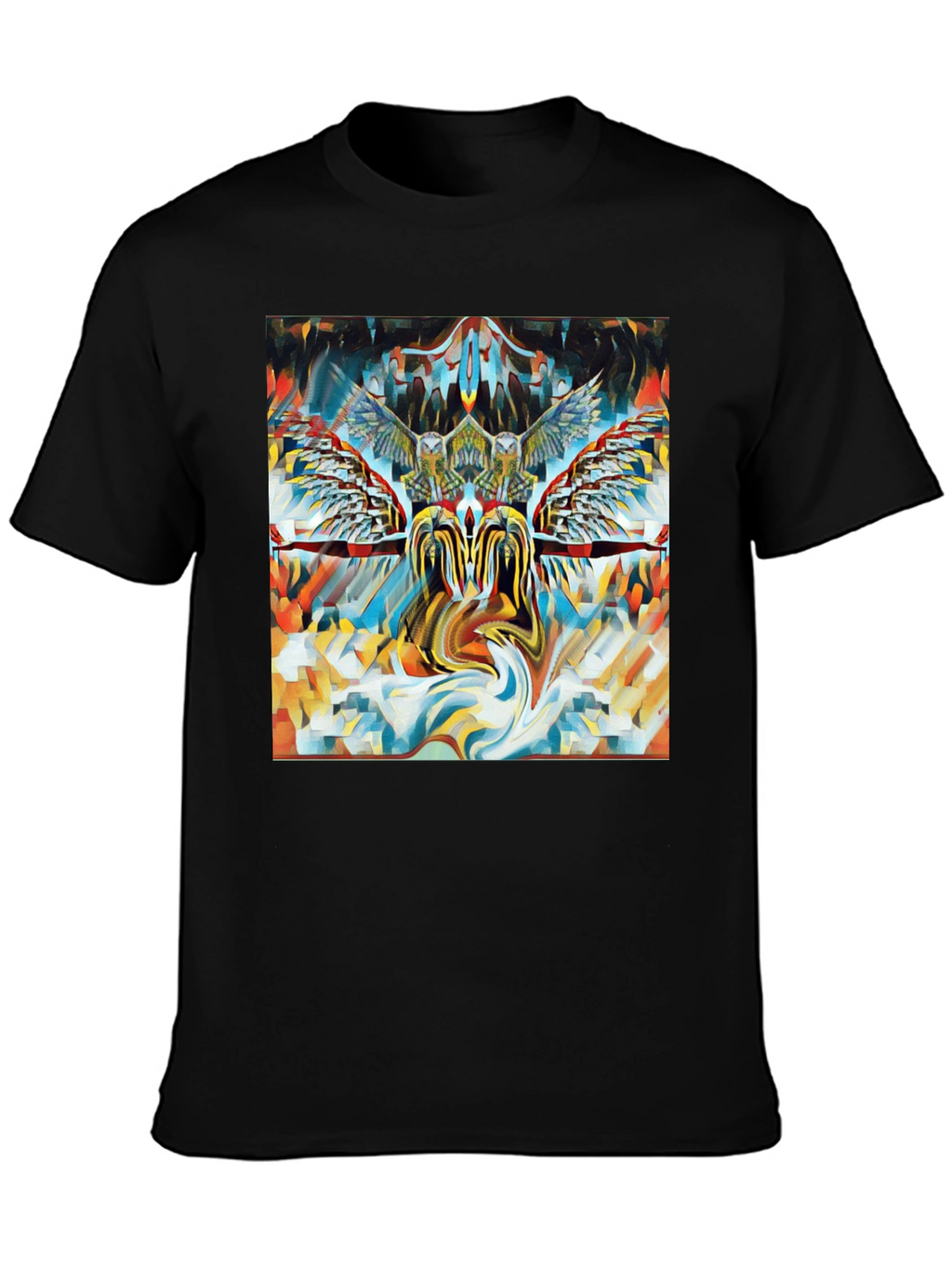Artistic Owl Graphic Print Black T-Shirt