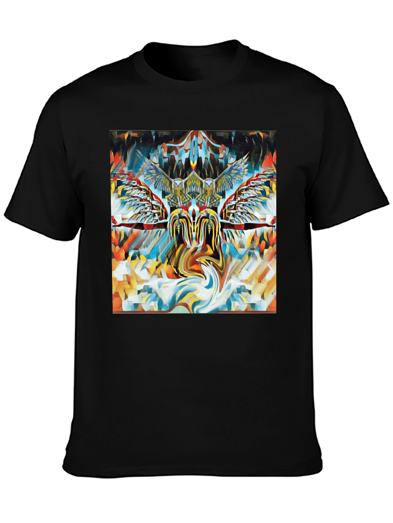 Artistic Owl Graphic Print Black T-Shirt