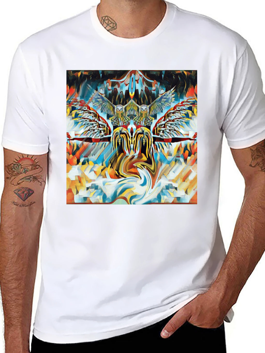 Artistic Owl Graphic Print Black T-Shirt
