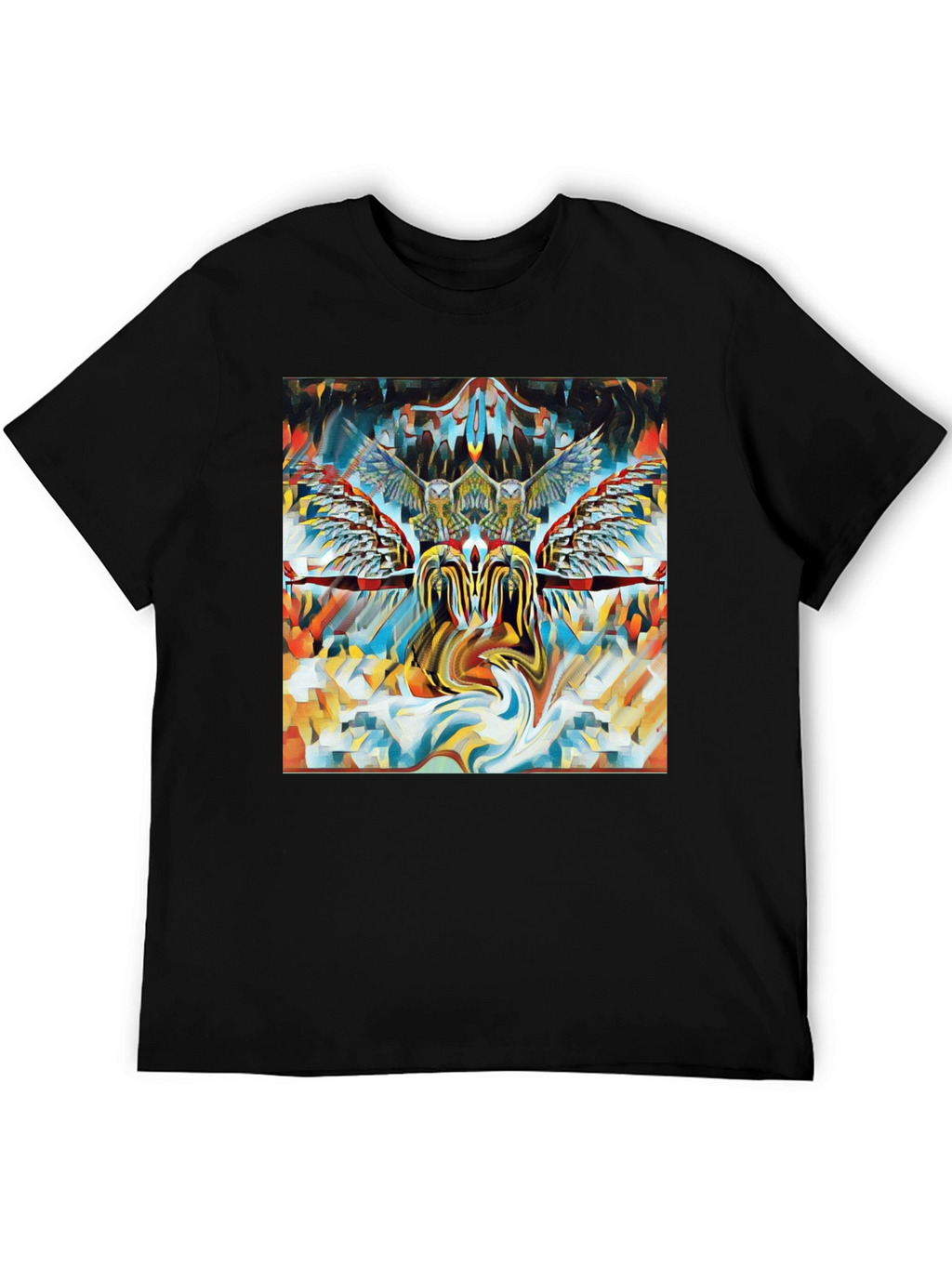 Artistic Owl Graphic Print Black T-Shirt