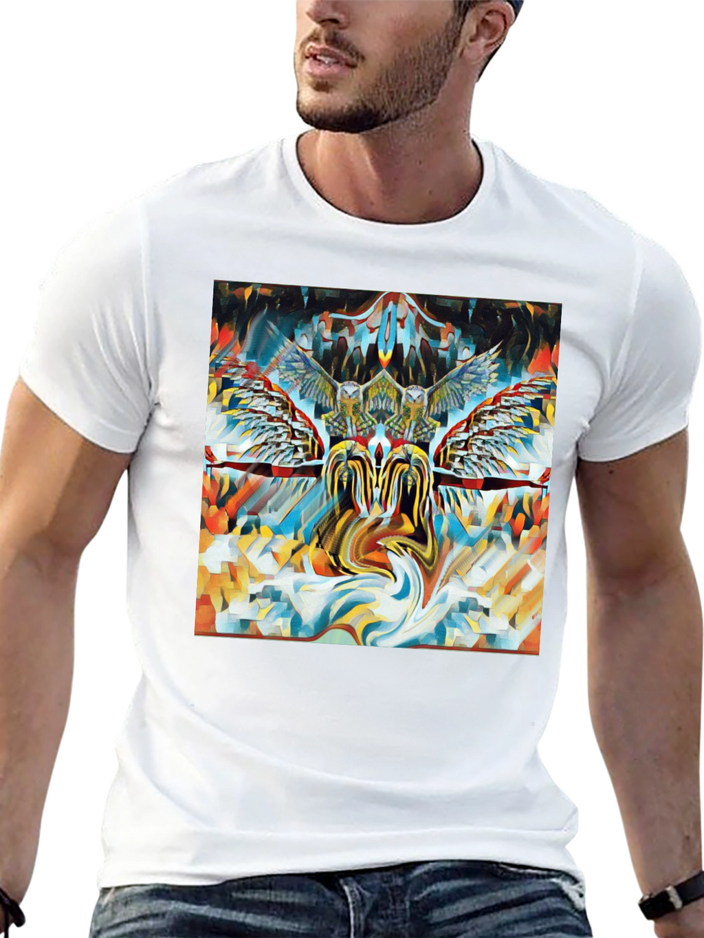 Artistic Owl Graphic Print Black T-Shirt