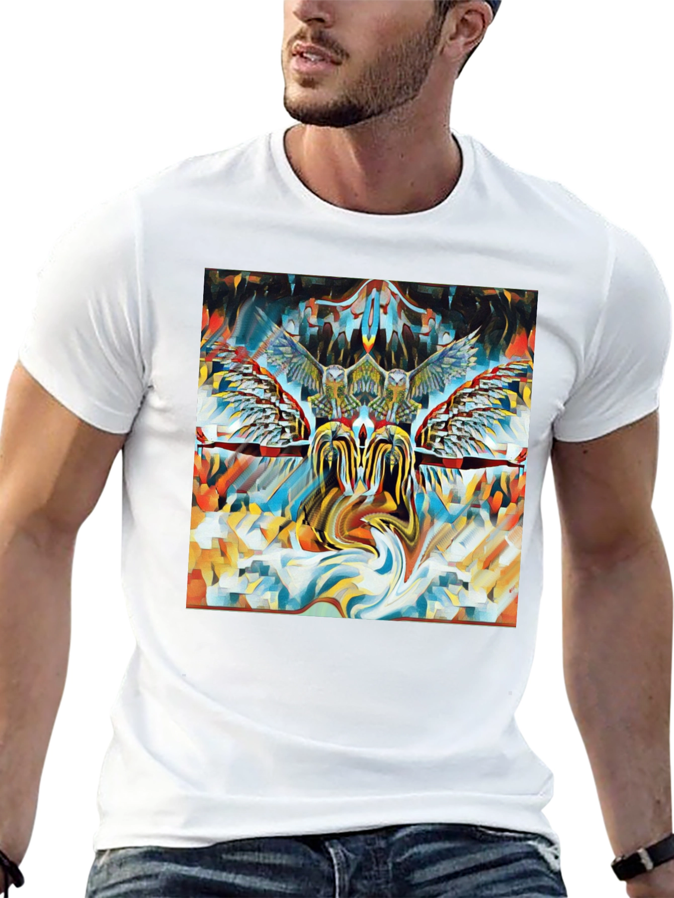 Artistic Owl Graphic Print Black T-Shirt
