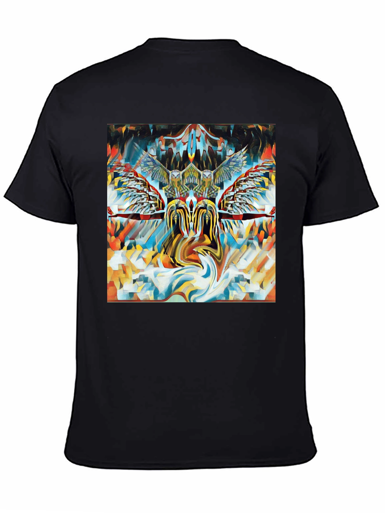 Artistic Owl Graphic Print Black T-Shirt