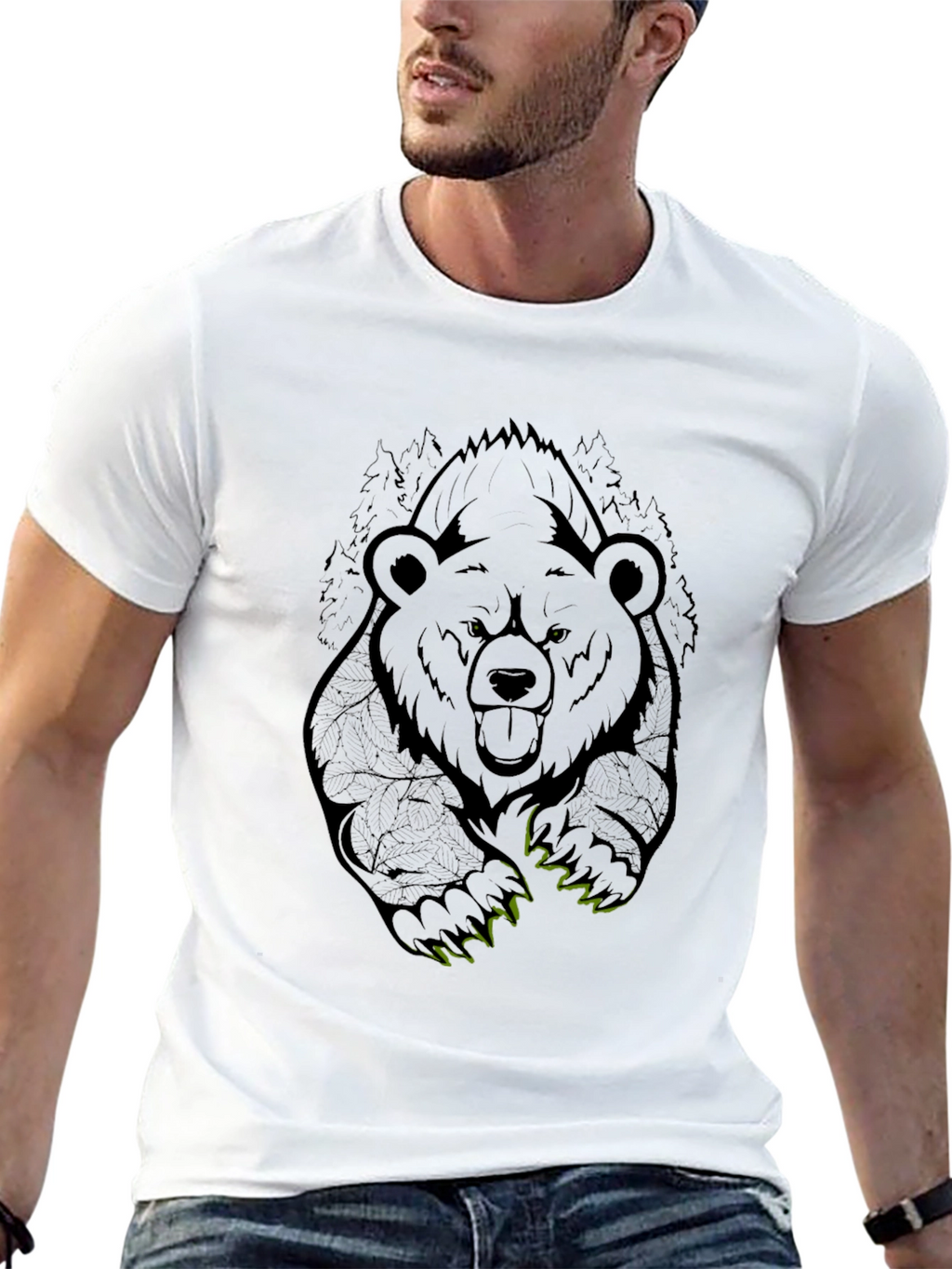 Bear Graphic Tee - Mens Black Cotton T-Shirt
