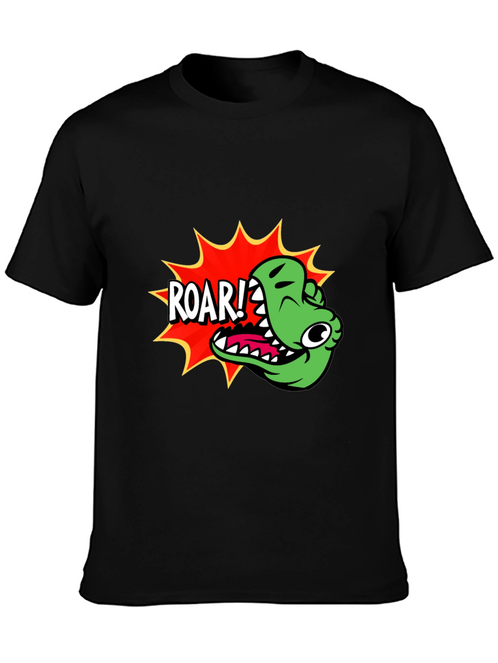 Roar! Cartoon Dinosaur Graphic Black T-Shirt