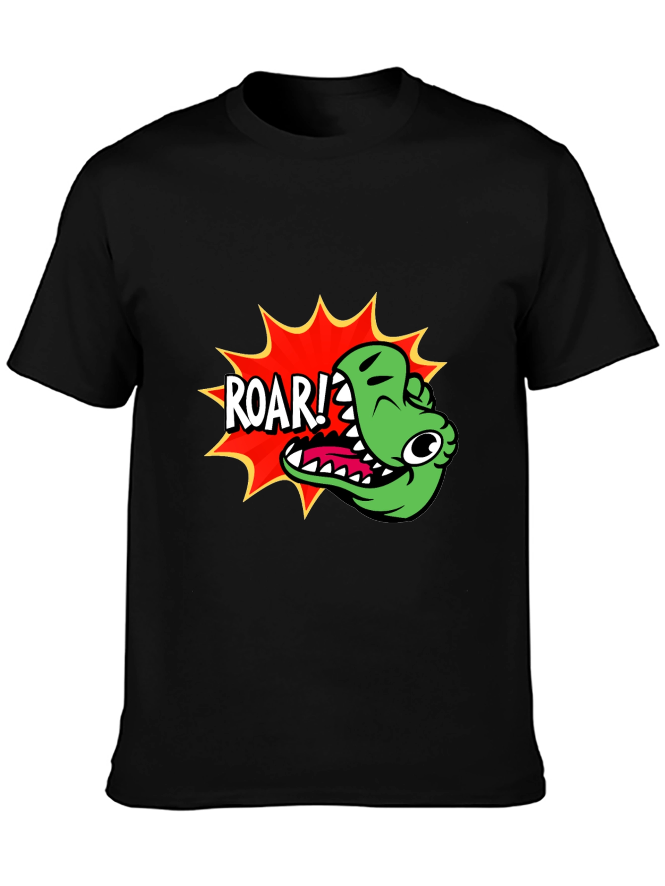 Roar! Cartoon Dinosaur Graphic Black T-Shirt