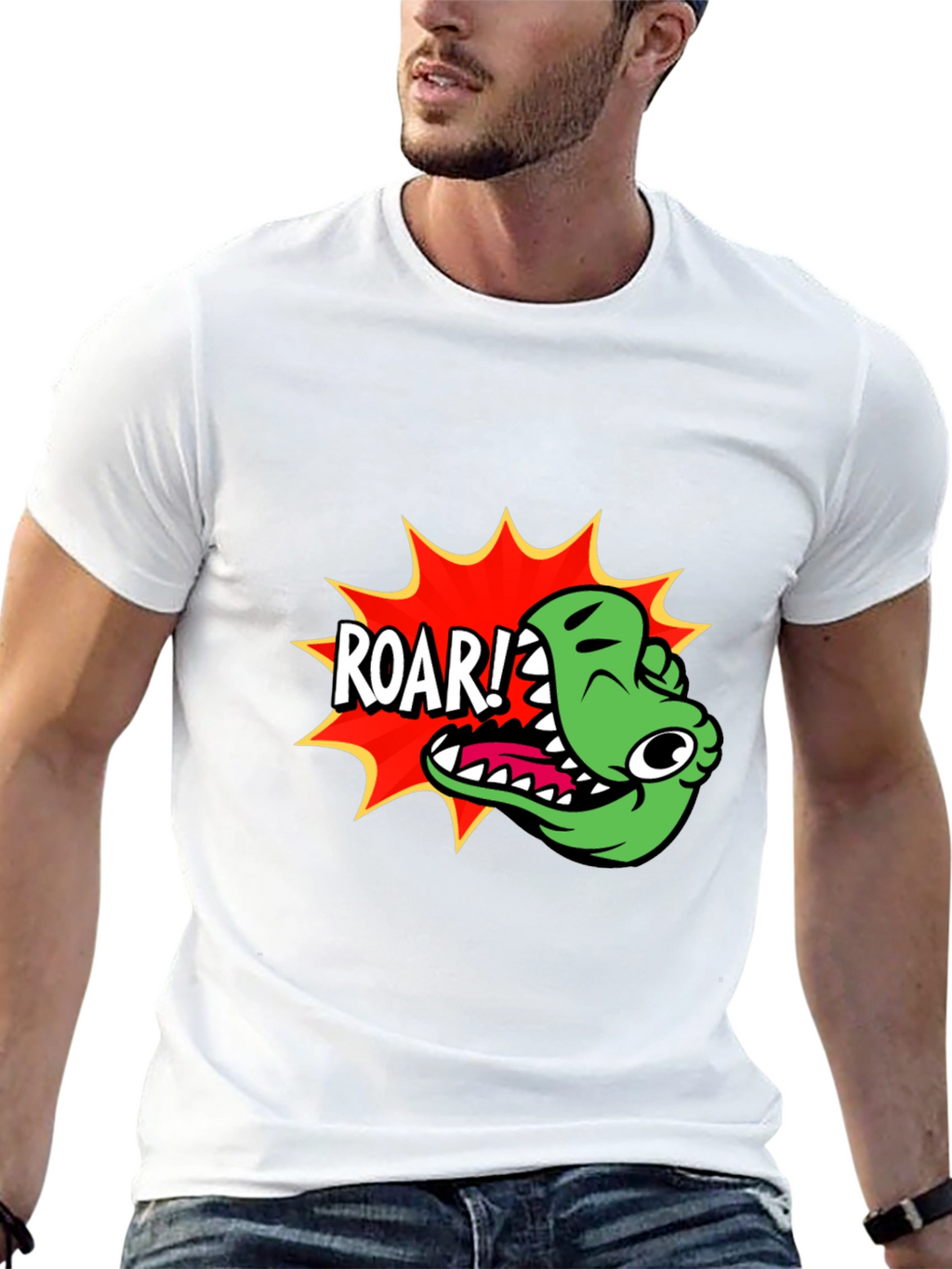 Roar! Cartoon Dinosaur Graphic Black T-Shirt