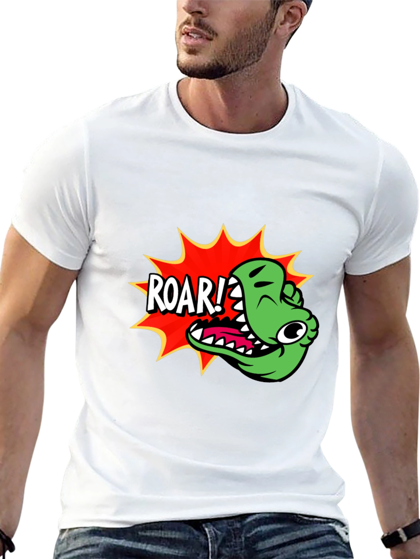 Roar! Cartoon Dinosaur Graphic Black T-Shirt