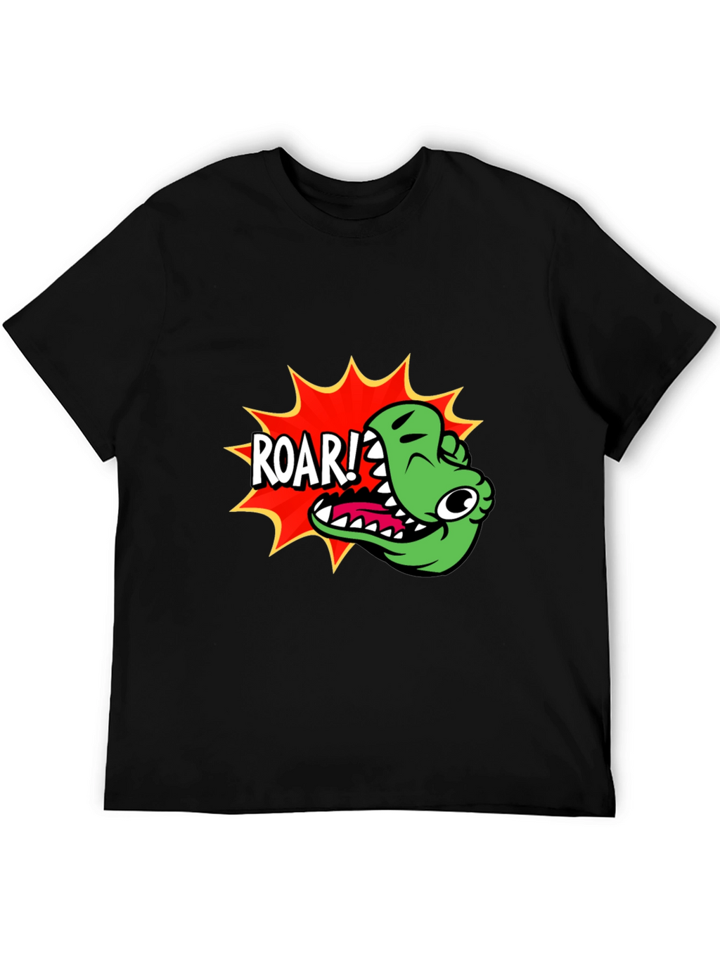 Roar! Cartoon Dinosaur Graphic Black T-Shirt