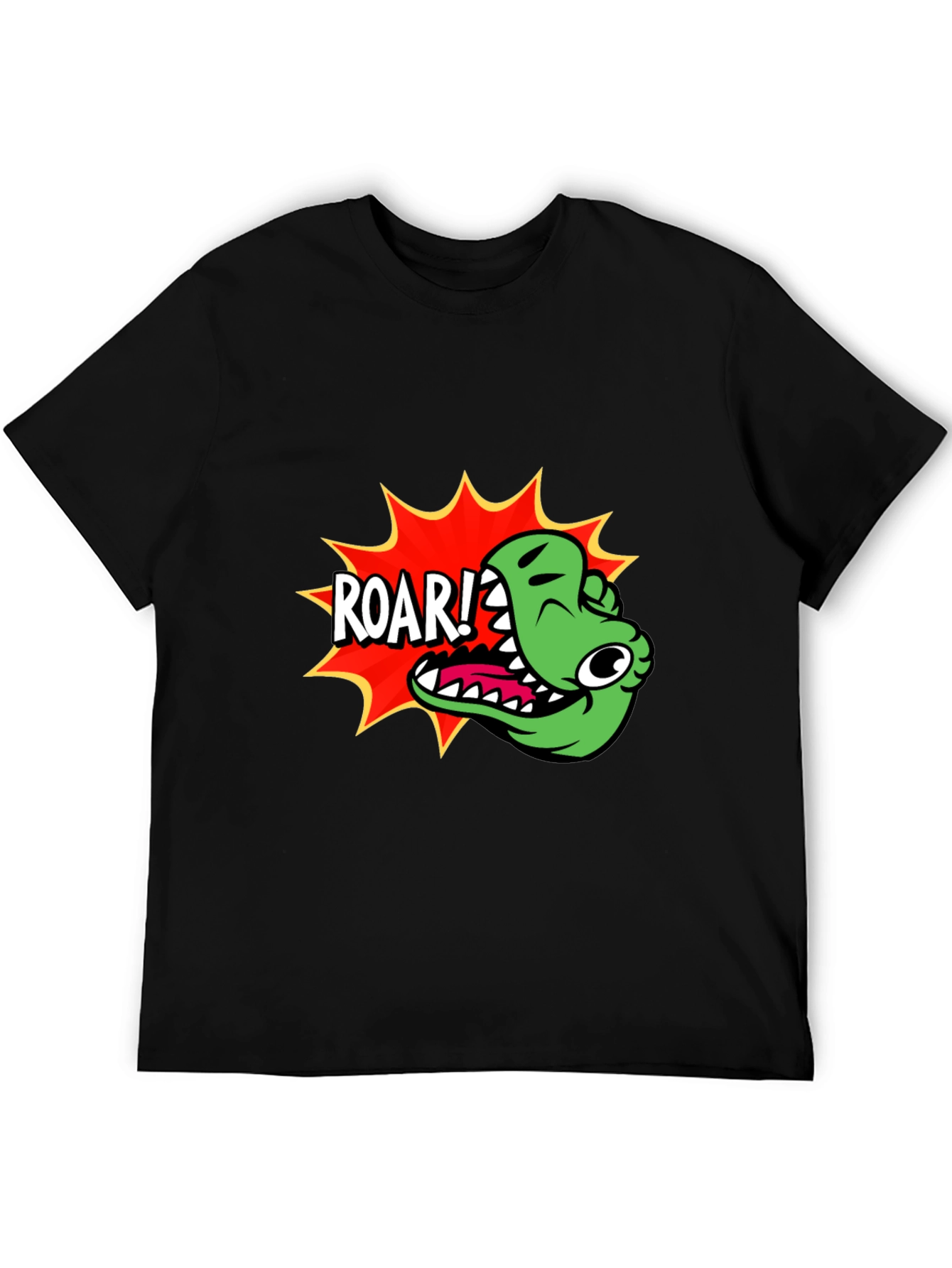 Roar! Cartoon Dinosaur Graphic Black T-Shirt