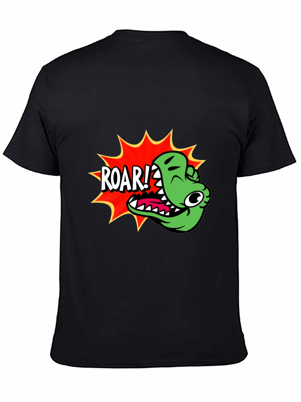 Roar! Cartoon Dinosaur Graphic Black T-Shirt