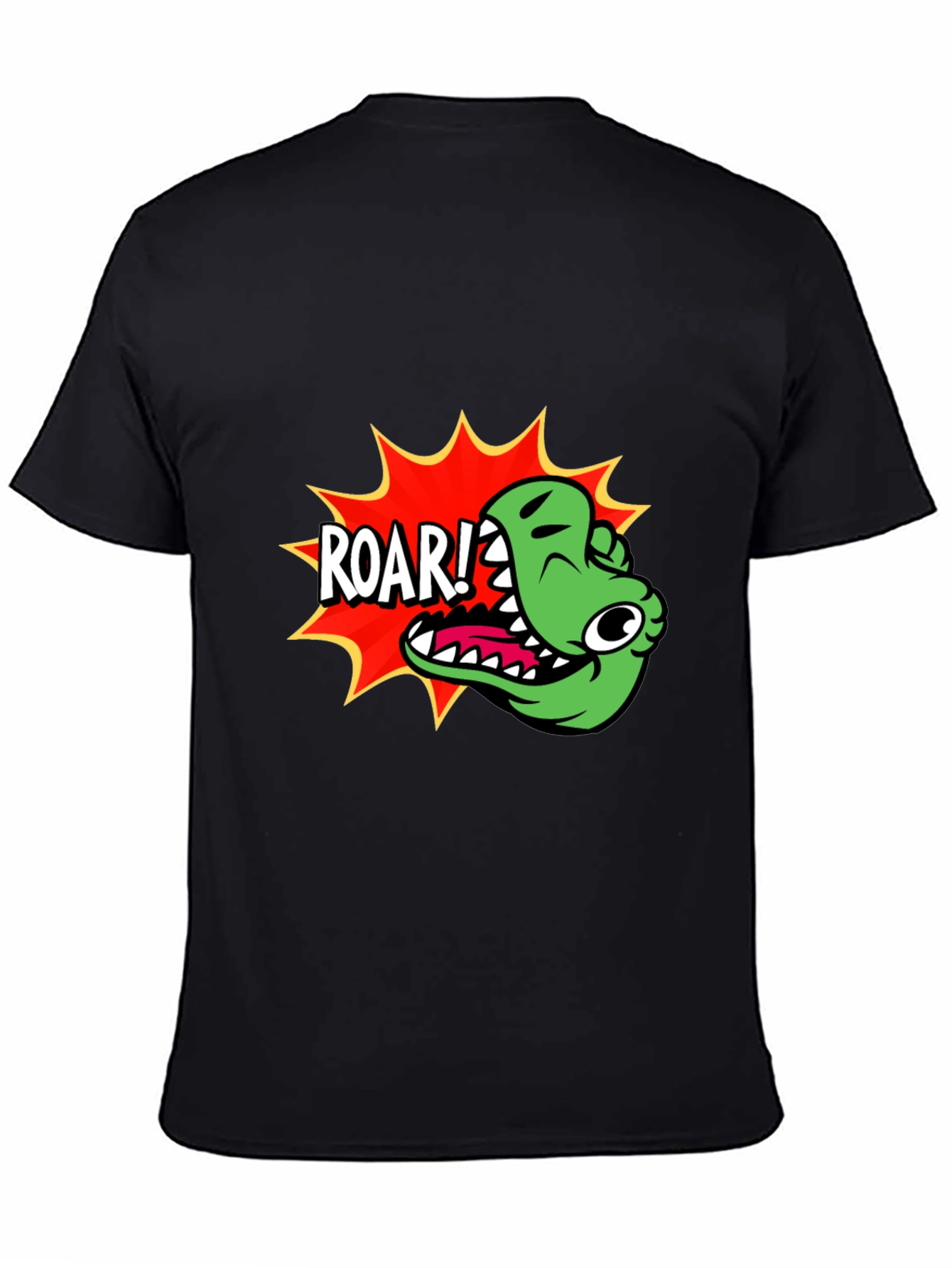 Roar! Cartoon Dinosaur Graphic Black T-Shirt