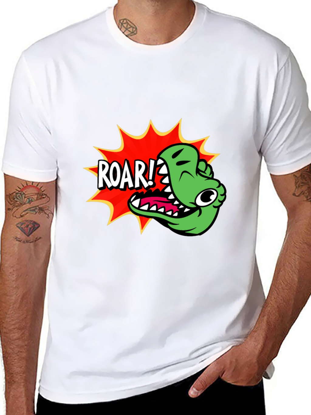 Roar! Cartoon Dinosaur Graphic Black T-Shirt