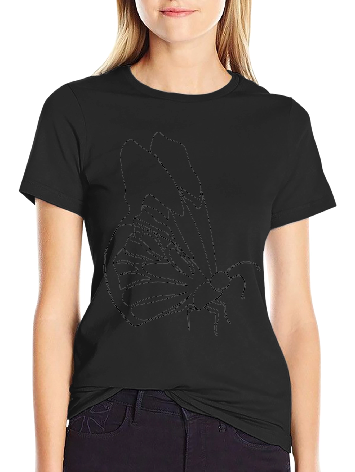 Butterfly Outline Graphic Tee - Modern Black T-Shirt