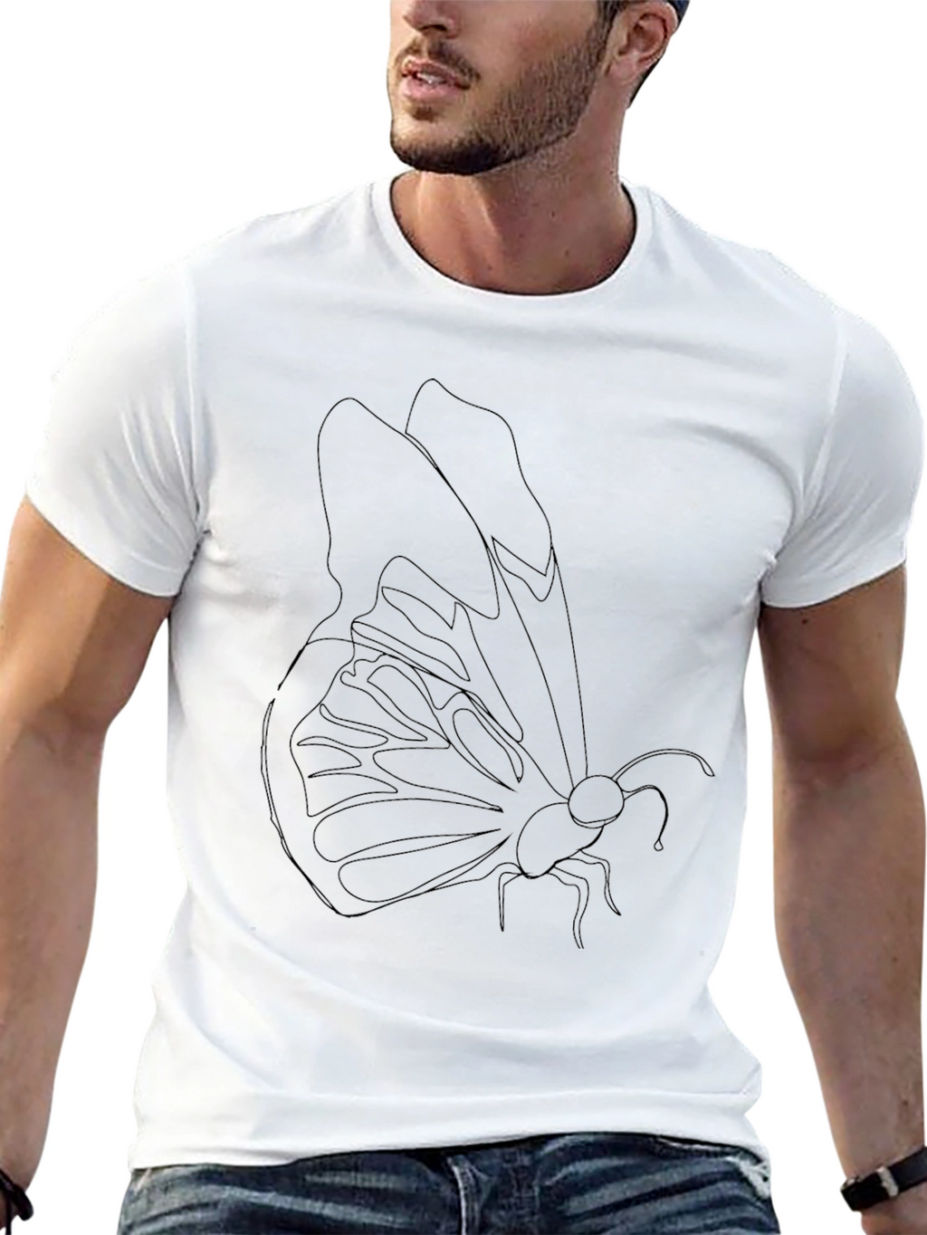 Butterfly Outline Graphic Tee - Modern Black T-Shirt