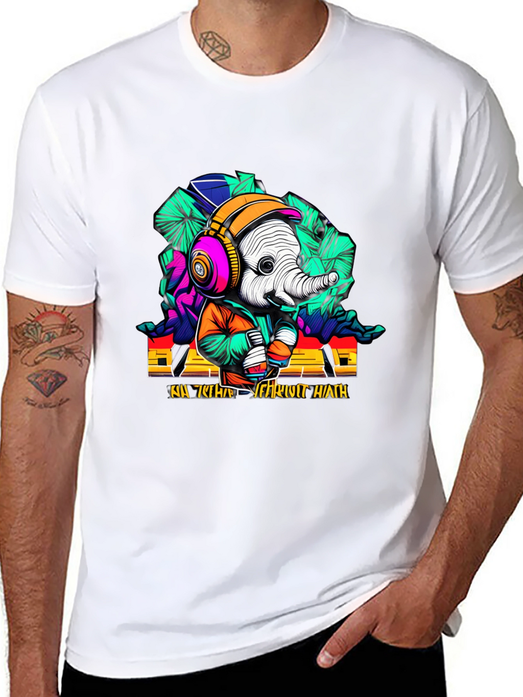 Funky Elephant Graphic T-Shirt - Unique Design