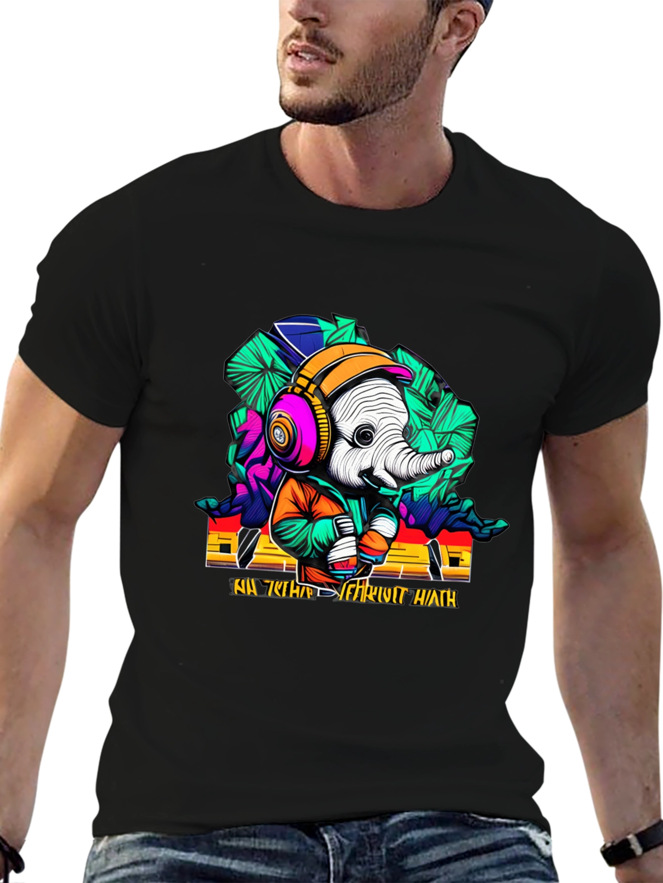 Funky Elephant Graphic T-Shirt - Unique Design