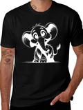 Cartoon Elephant Graphic Print Black T-Shirt