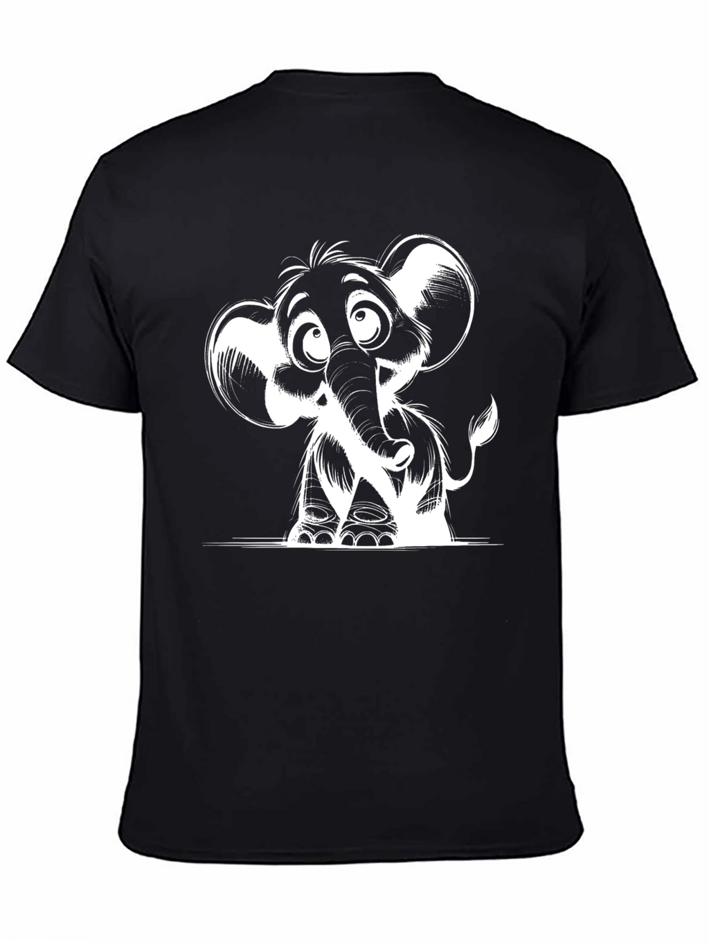 Cartoon Elephant Graphic Print Black T-Shirt