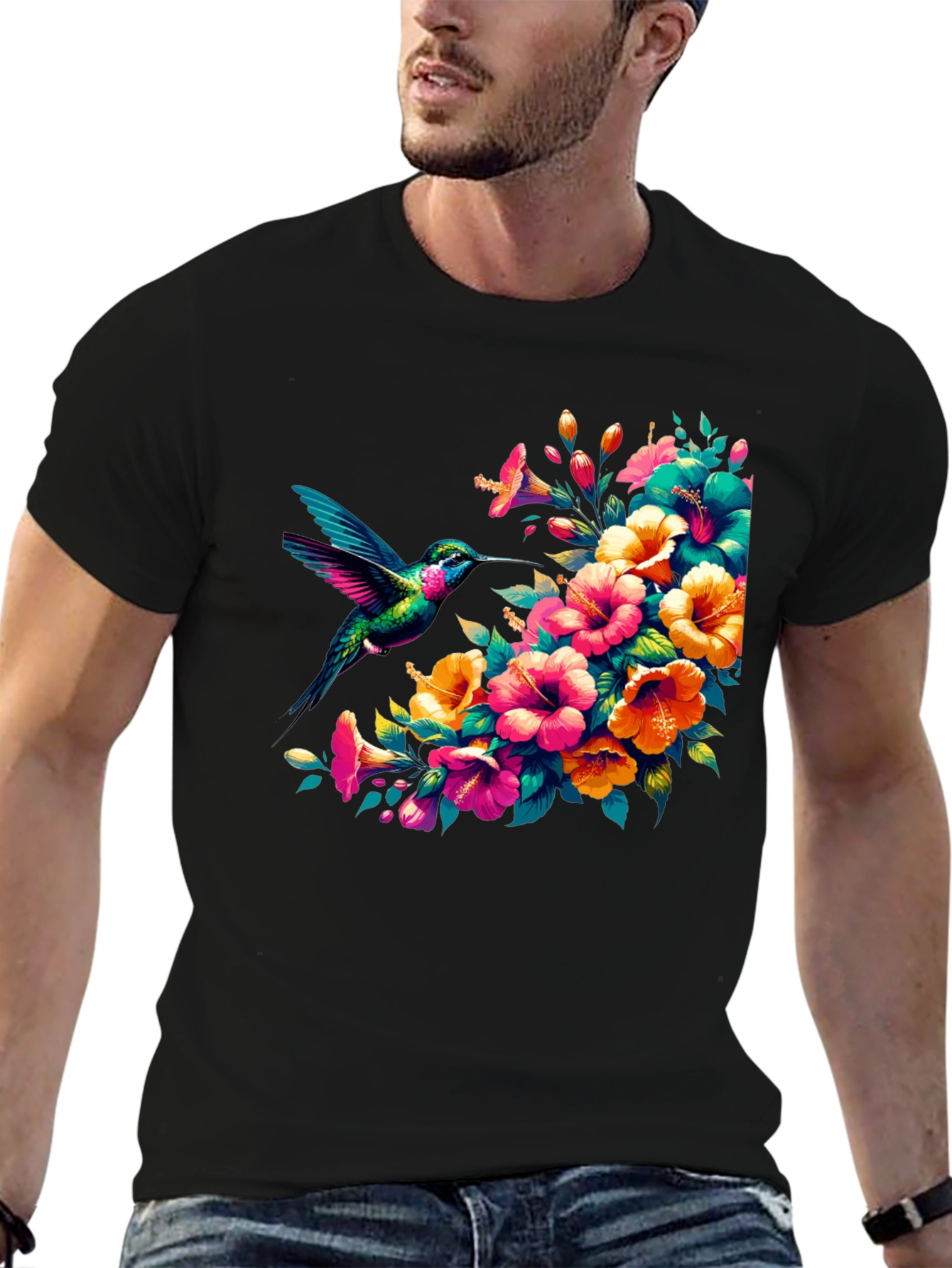 Hummingbird & Floral Graphic Tee - Vibrant Print