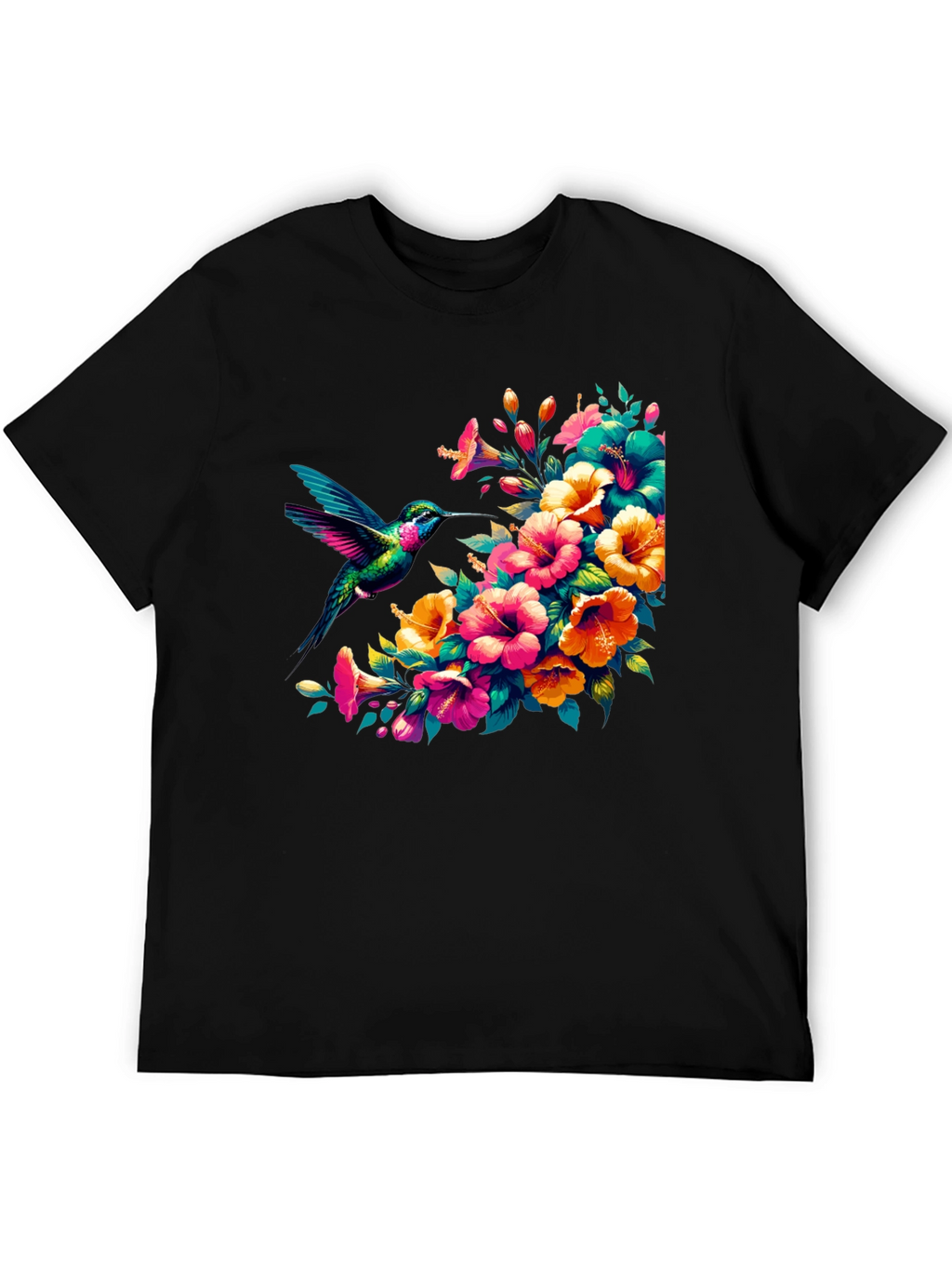 Hummingbird & Floral Graphic Tee - Vibrant Print