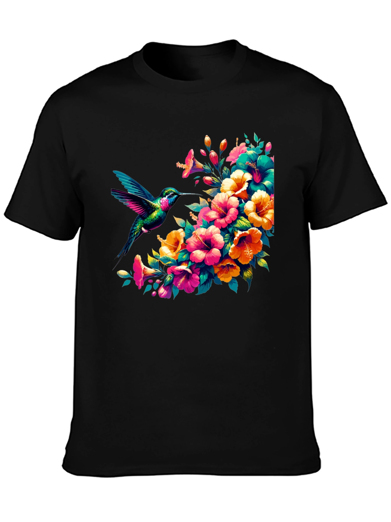 Hummingbird & Floral Graphic Tee - Vibrant Print