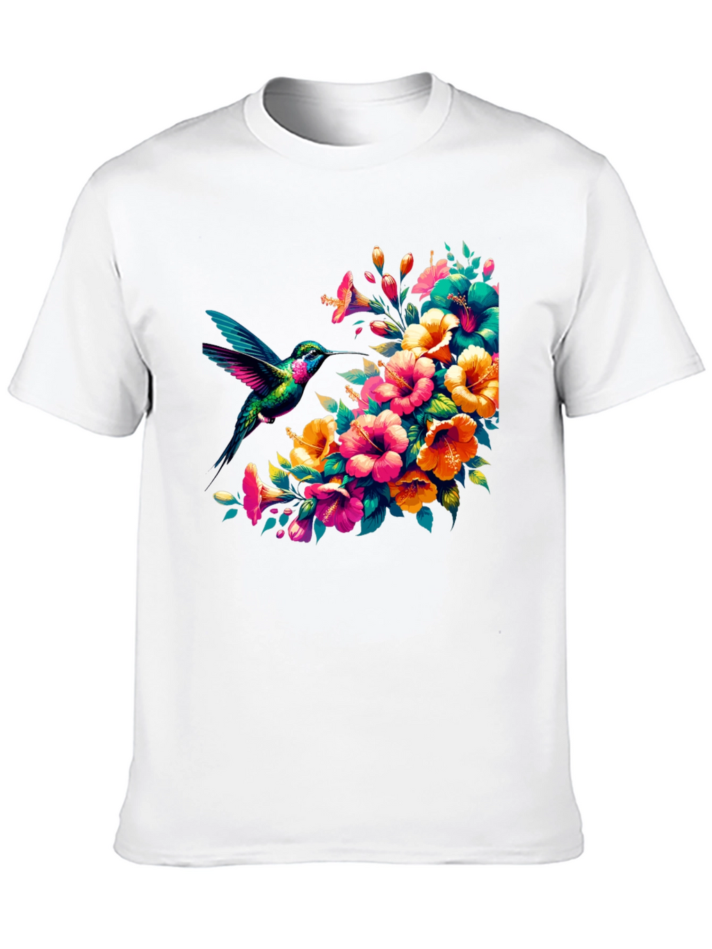 Hummingbird & Floral Graphic Tee - Vibrant Print