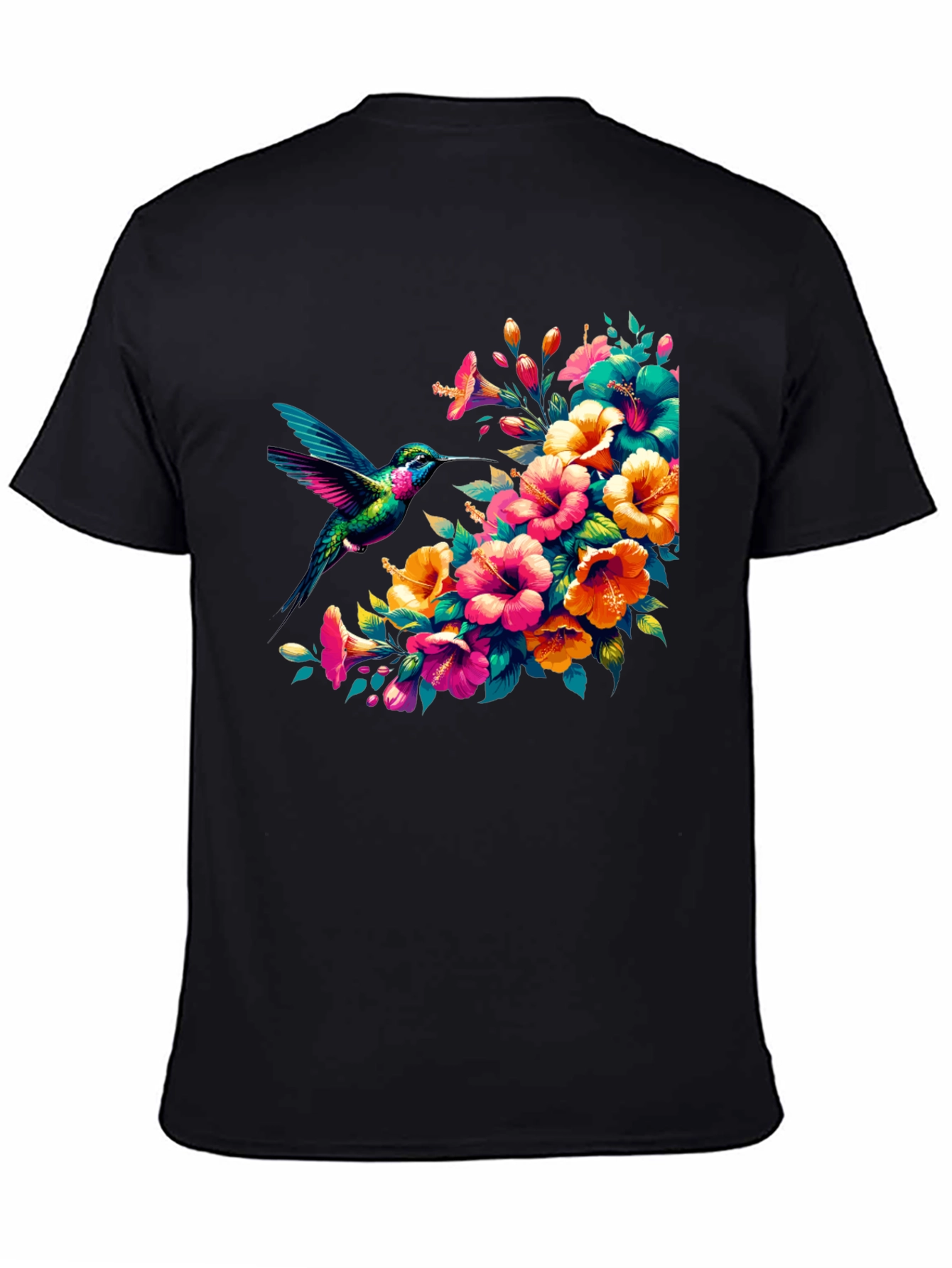 Hummingbird & Floral Graphic Tee - Vibrant Print