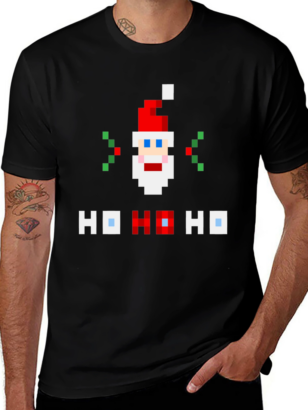 Pixel Santa Ho Ho Ho Graphic Tee