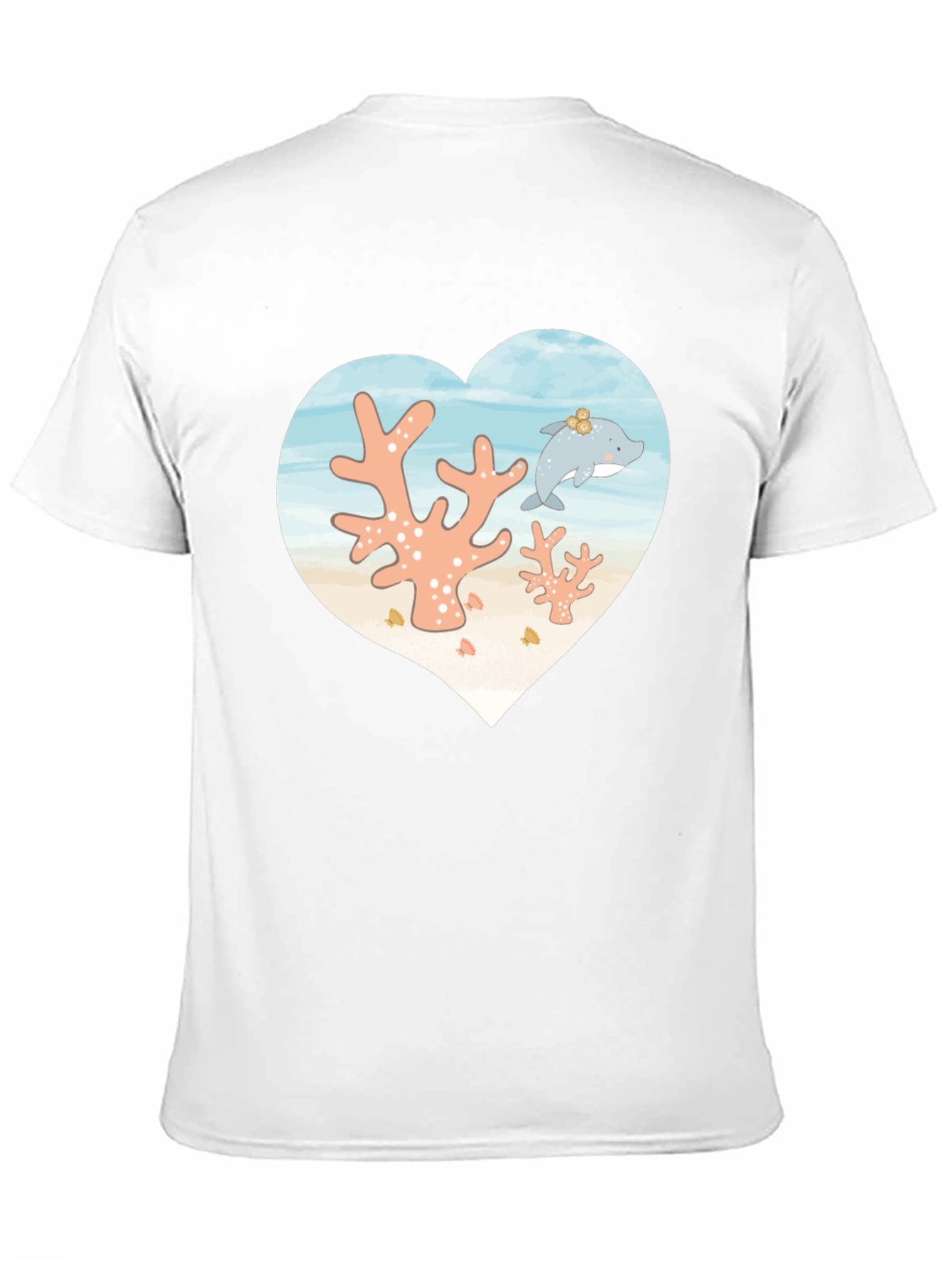 Heart Dolphin Coral Reef Graphic T-Shirt