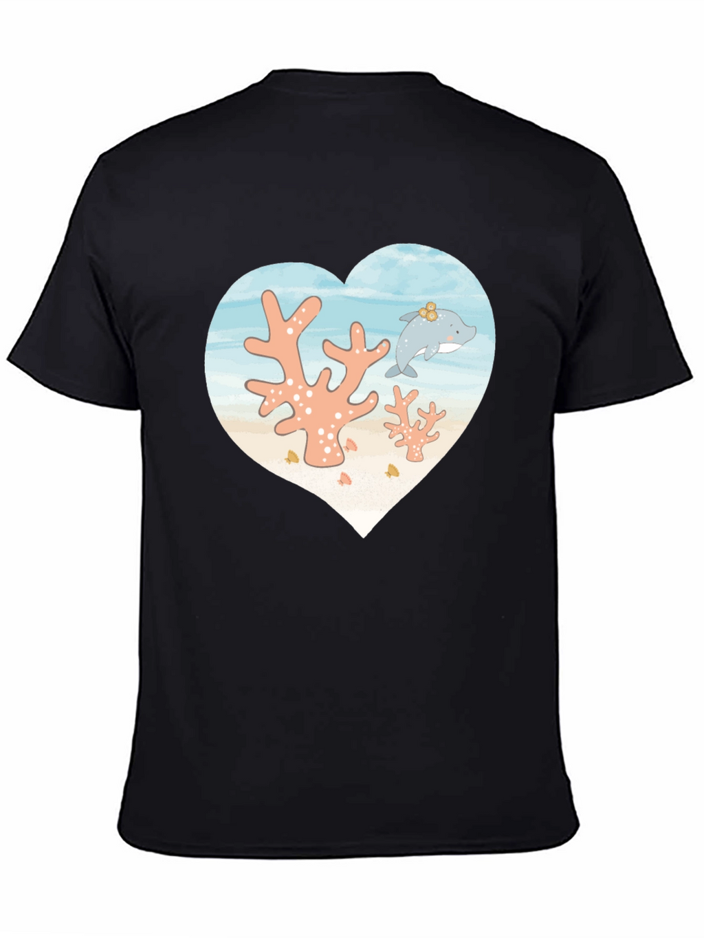 Heart Dolphin Coral Reef Graphic T-Shirt