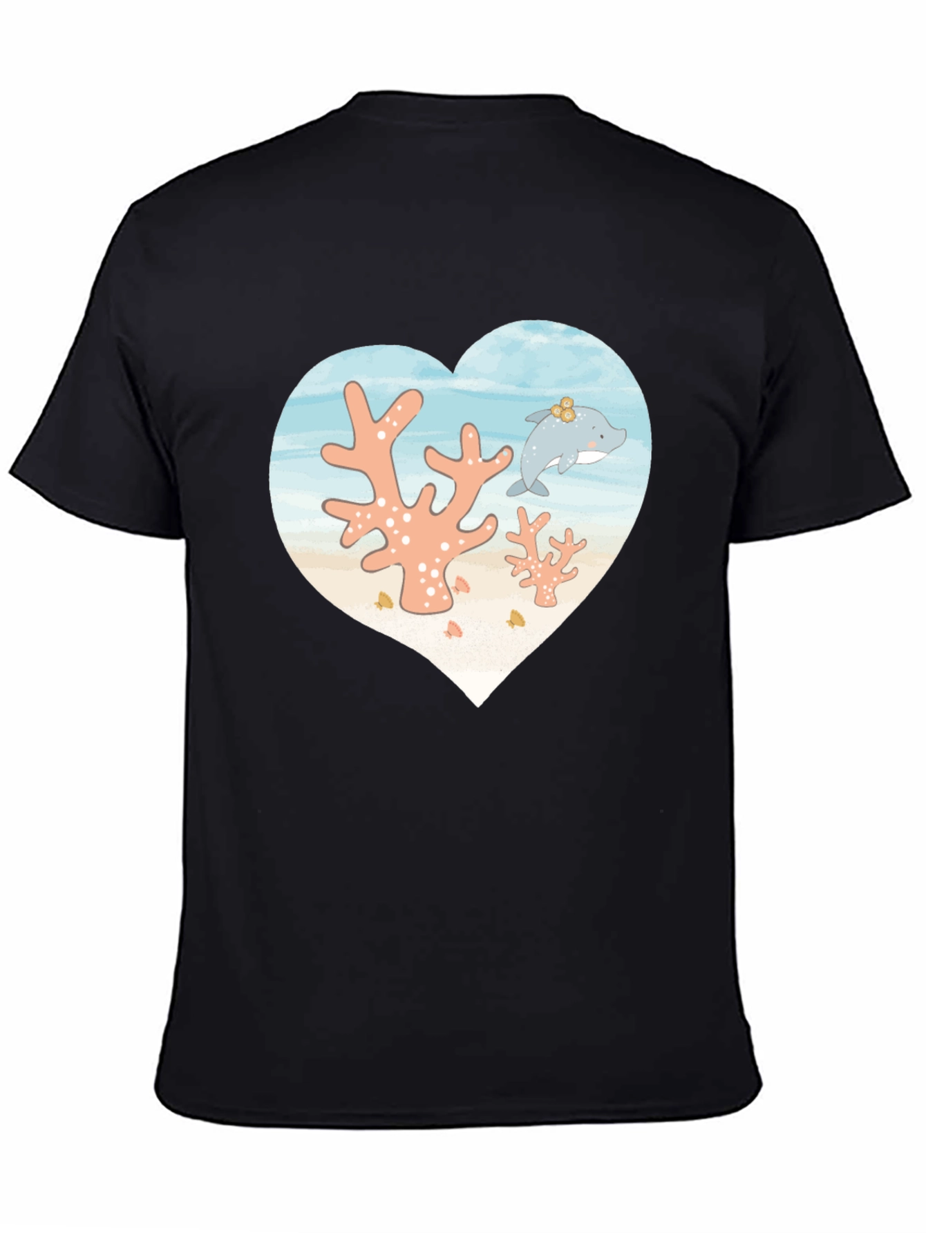 Heart Dolphin Coral Reef Graphic T-Shirt