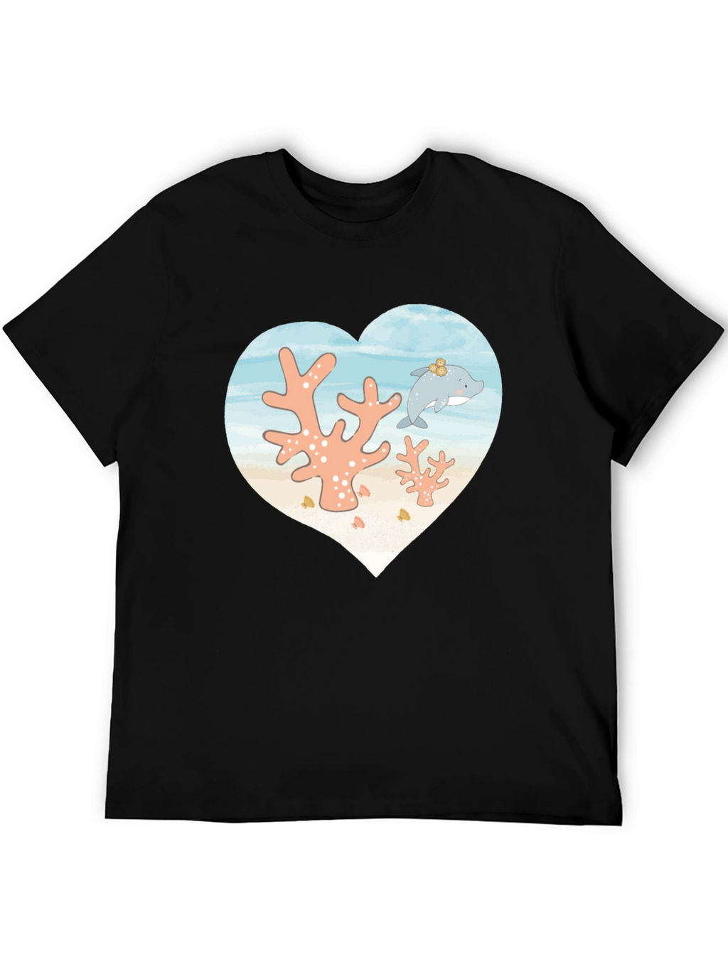 Heart Dolphin Coral Reef Graphic T-Shirt