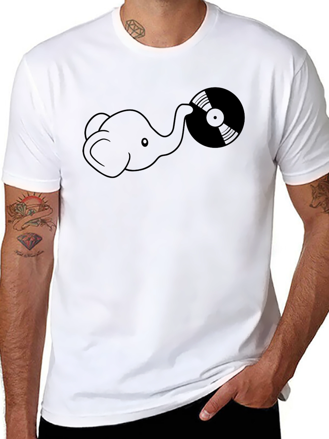 Elephant DJ T-Shirt - Black Cotton Graphic Tee