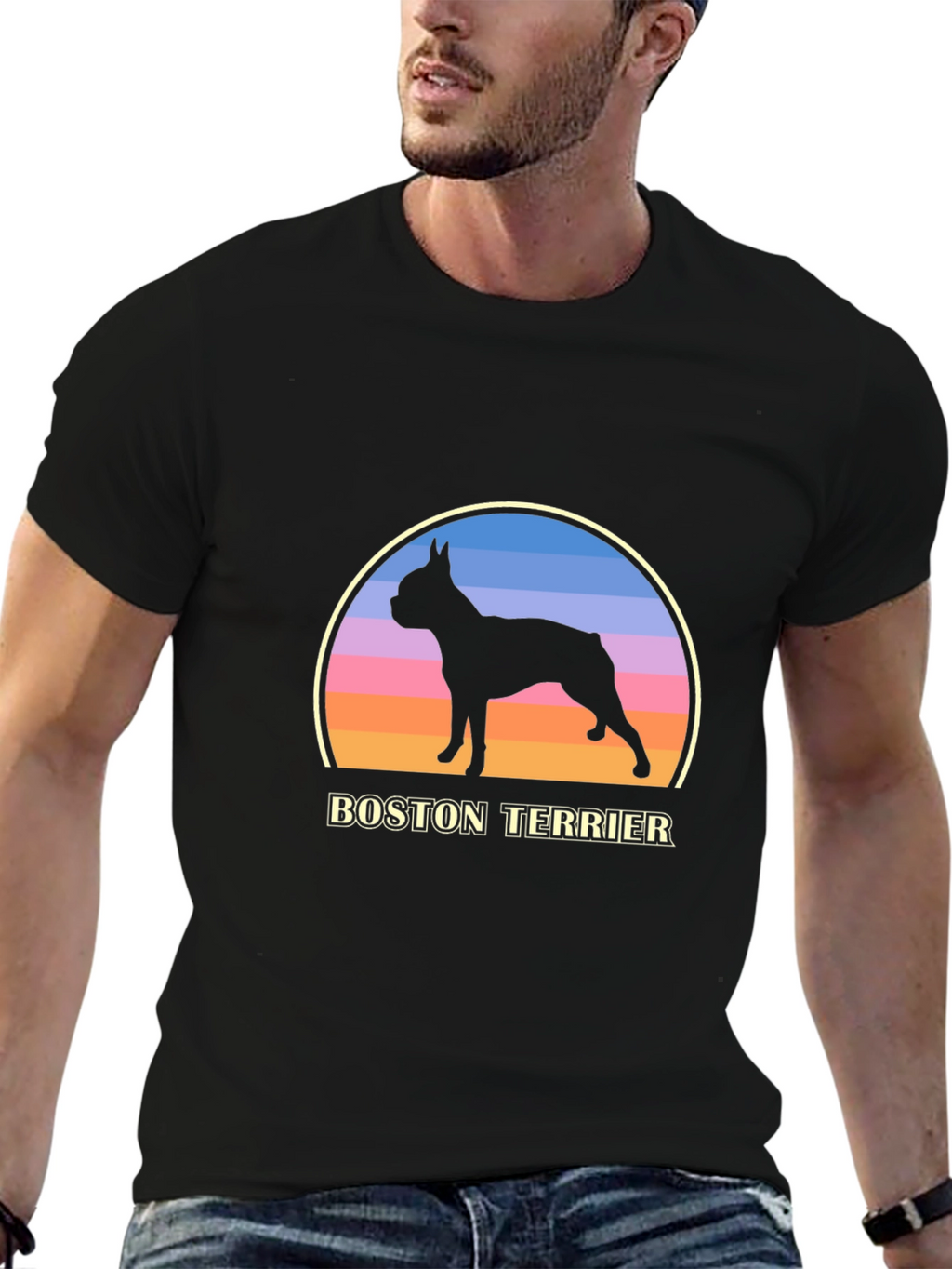 Boston Terrier Sunset T-Shirt – Retro Dog Lover Graphic Tee