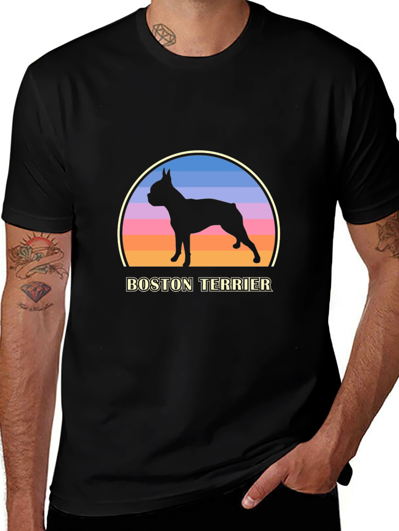 Boston Terrier Sunset T-Shirt – Retro Dog Lover Graphic Tee