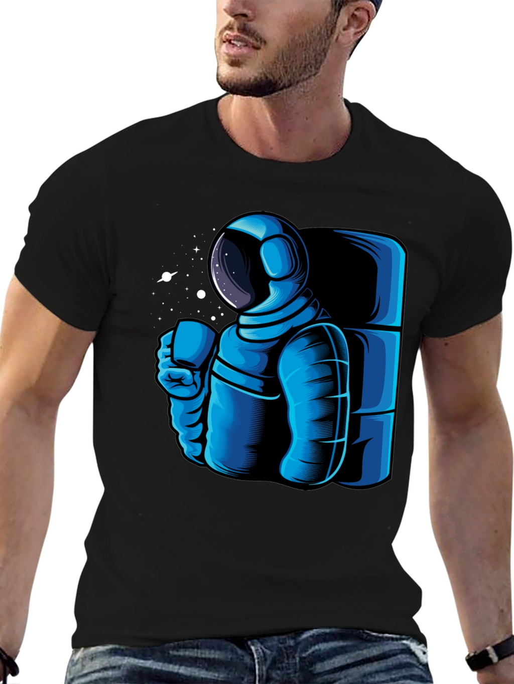 Astronaut Coffee Black T-Shirt - Space Lovers Tee